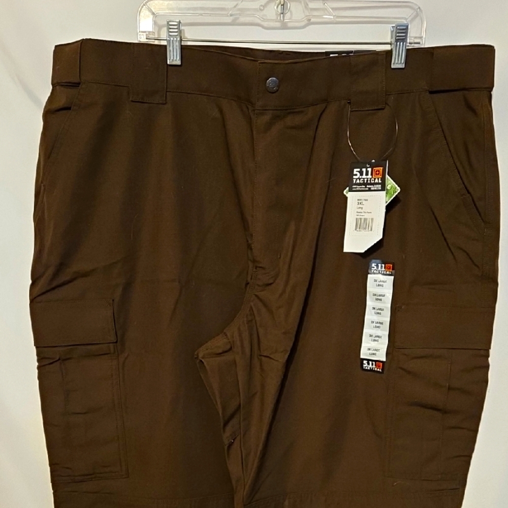 5.11 Tactical, Men's Pants, Brown, 3XL Long, Ripstop, Pockets, Snap/Zip, Button